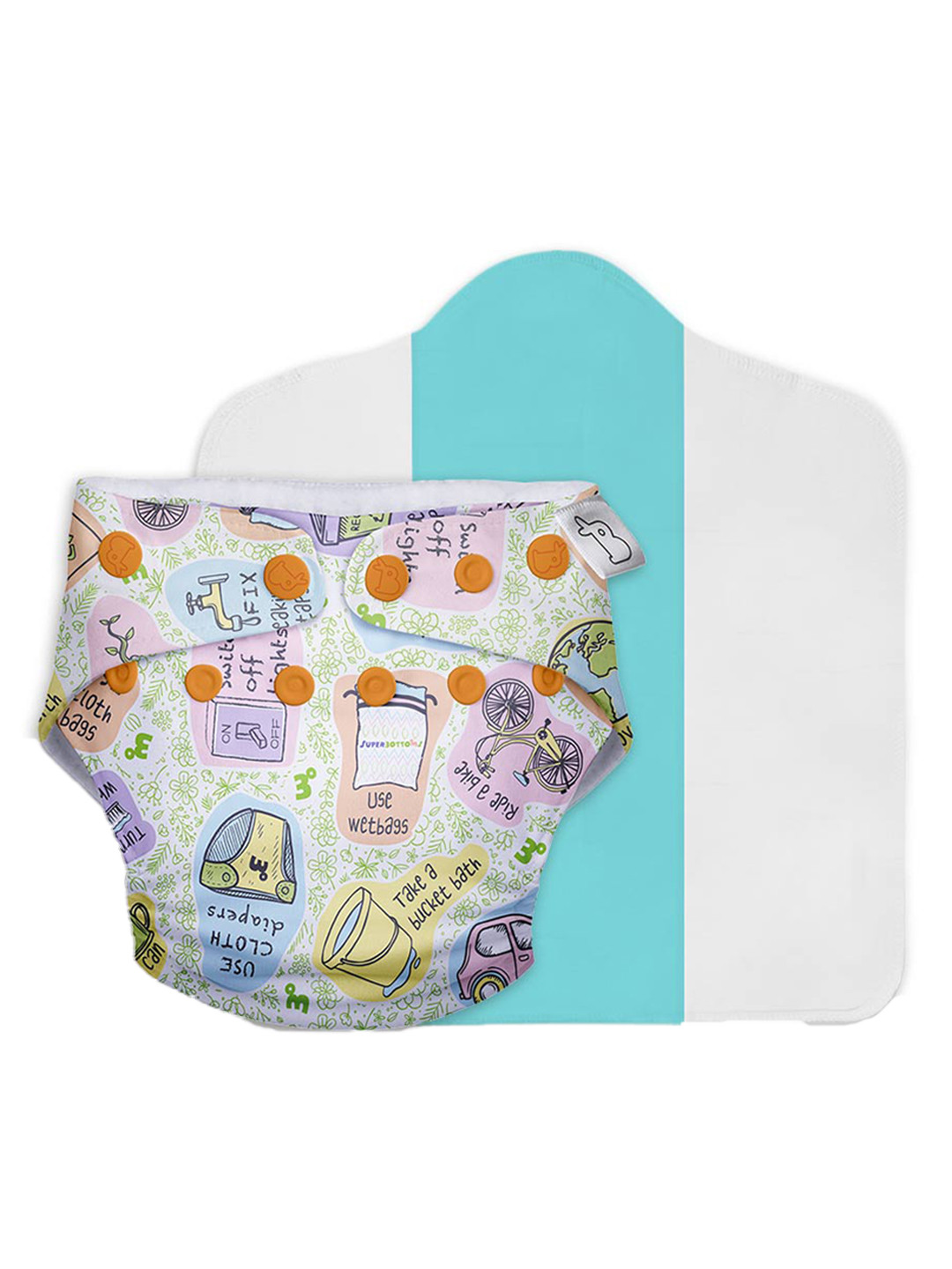 SuperBottoms Kids White Printed UNO Cloth Diaper with Dry Feel Magic Pad
