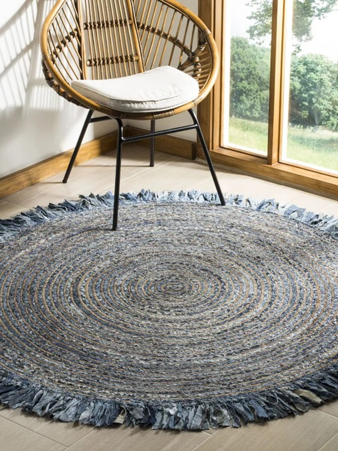 Art Avenue Abhay Blue & Beige Denim Jute Rug