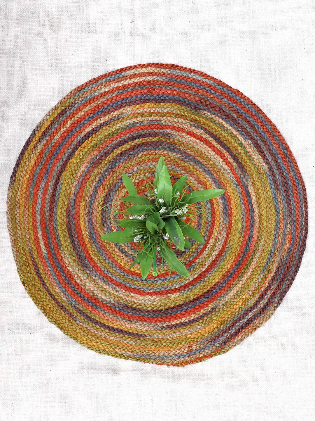 Art Avenue Doors Yellow & Red Braided Round Jute Rug