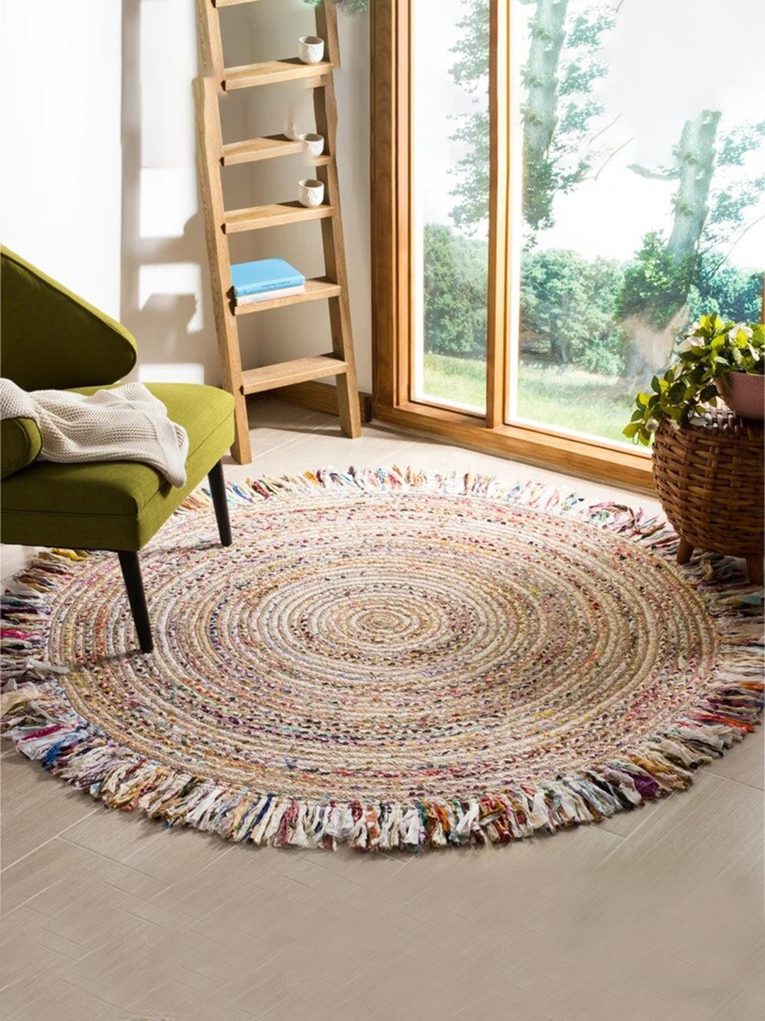 Art Avenue Henry Beige & Red Braided Round Jute Rug