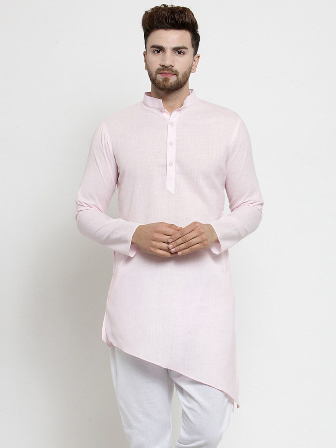 TREEMODA Mandarin Collar Asymmetric Hem Kurta