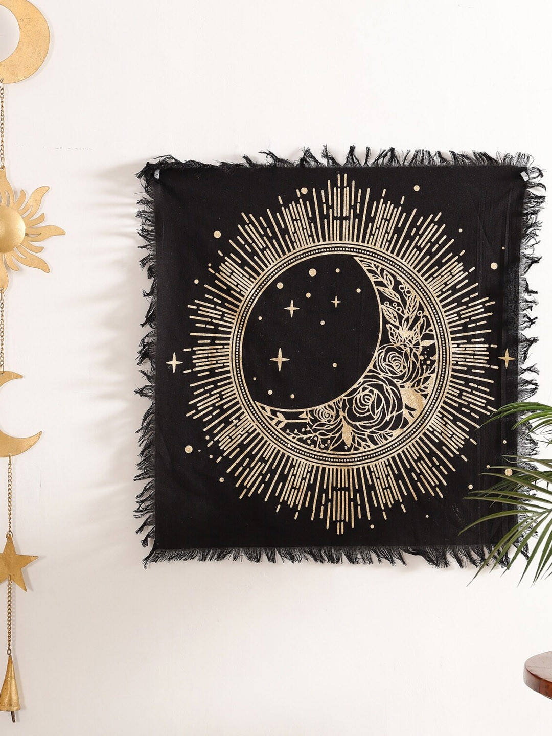 HANDICRAFT PALACE Black & Beige The Sun Moon Printed Cotton Poster Wall Tapestry