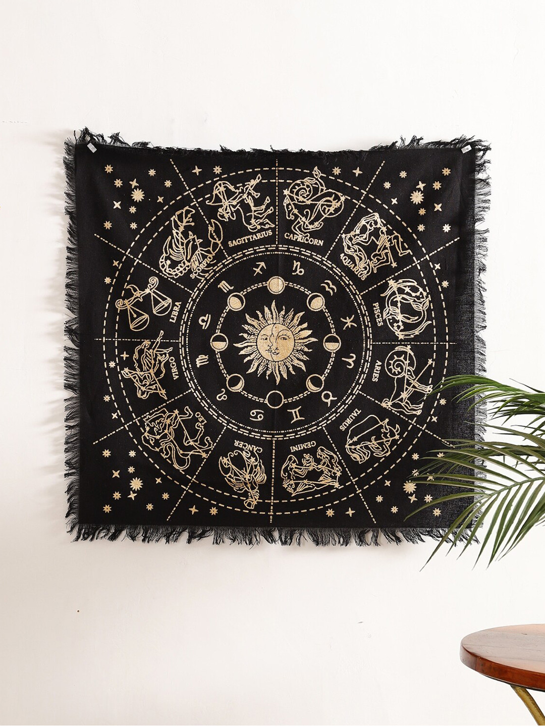 HANDICRAFT PALACE Black & Beige Horoscope Printed Cotton Poster Wall Tapestry