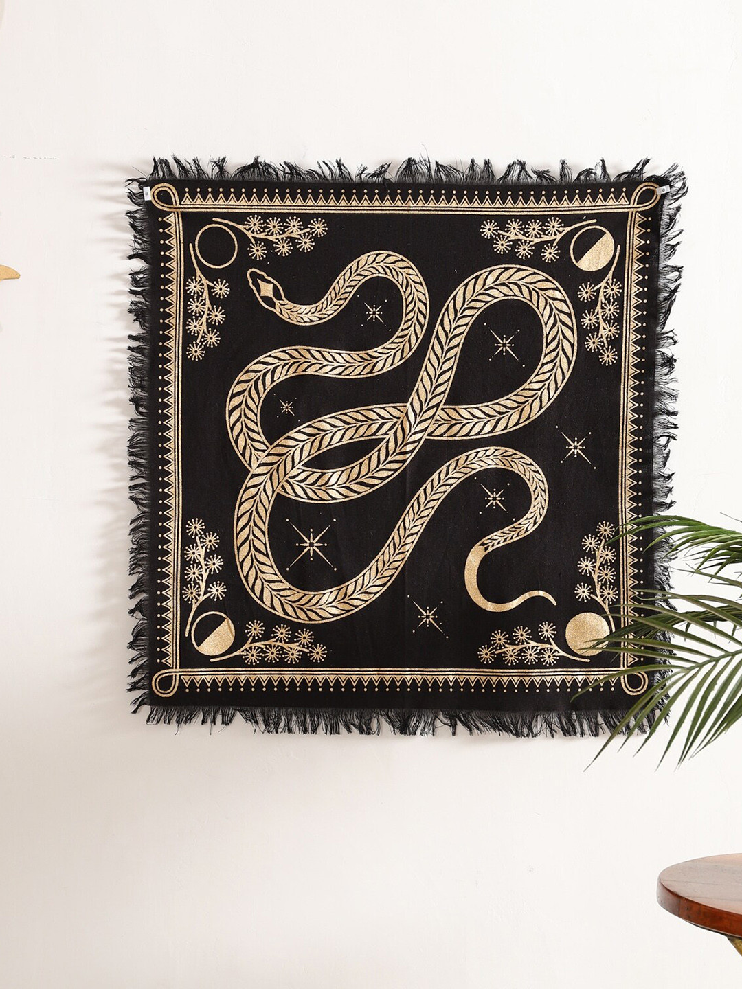 HANDICRAFT PALACE Black & Beige Snake Tarot Printed Cotton Poster Wall Tapestry