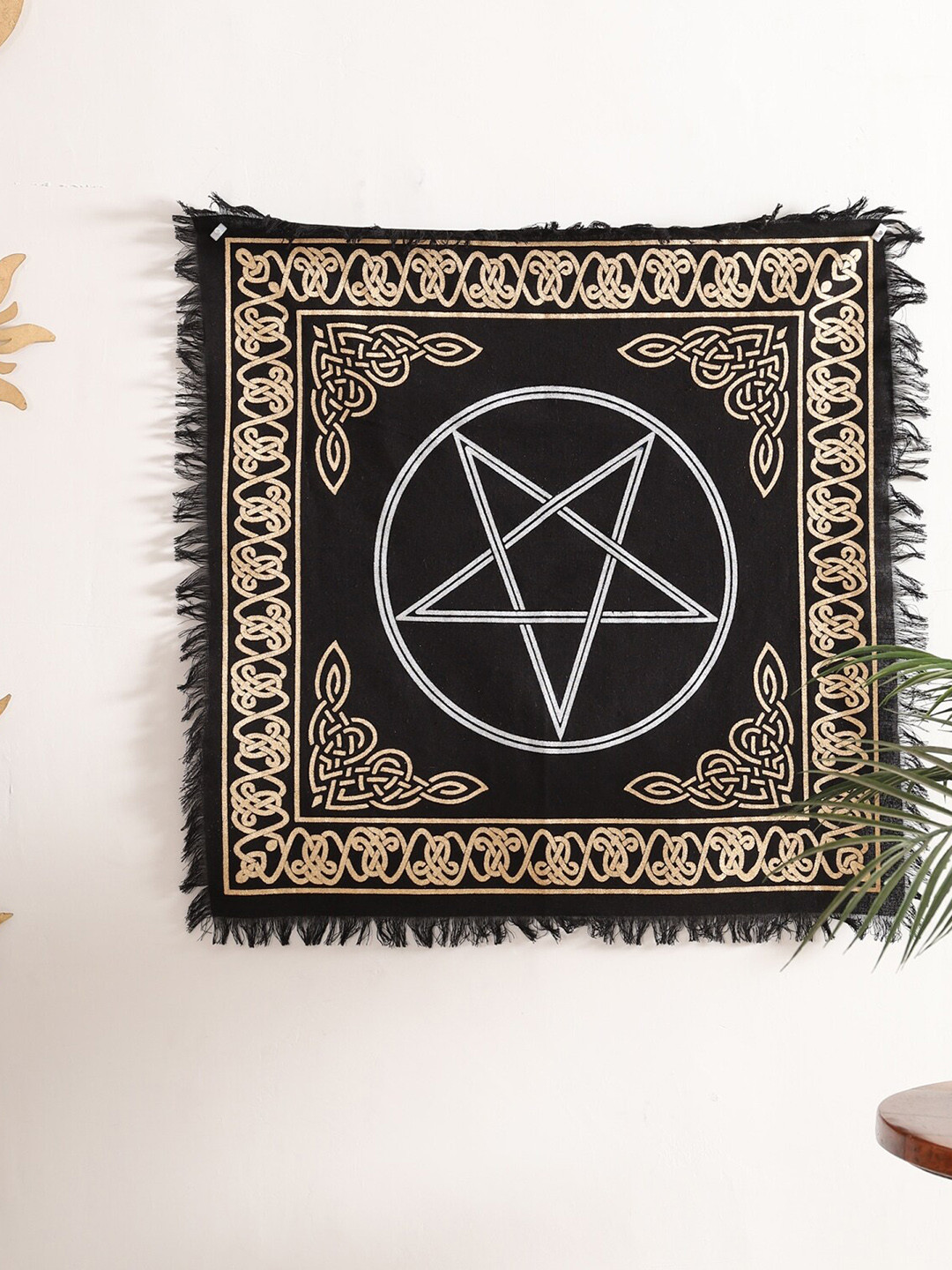 HANDICRAFT PALACE Black & Beige Pentagram Printed Cotton Poster Wall Tapestry