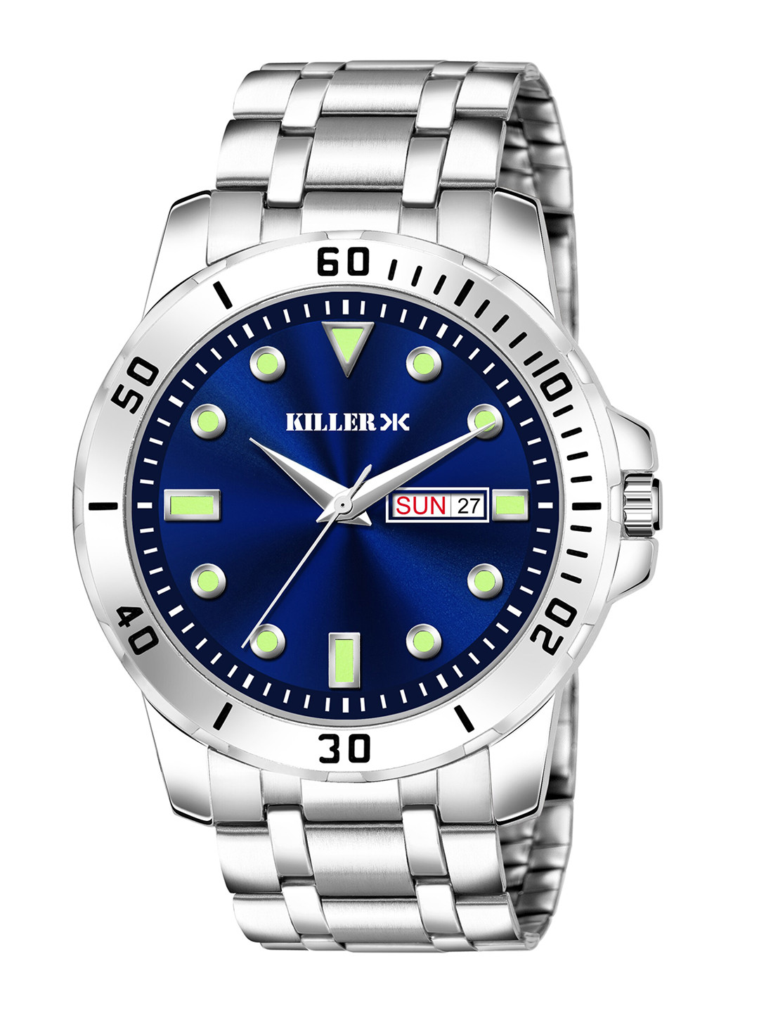 Killer Men Patterned Dial & Stainless Steel Bracelet Straps Analogue Watch KL-9101-BLUE