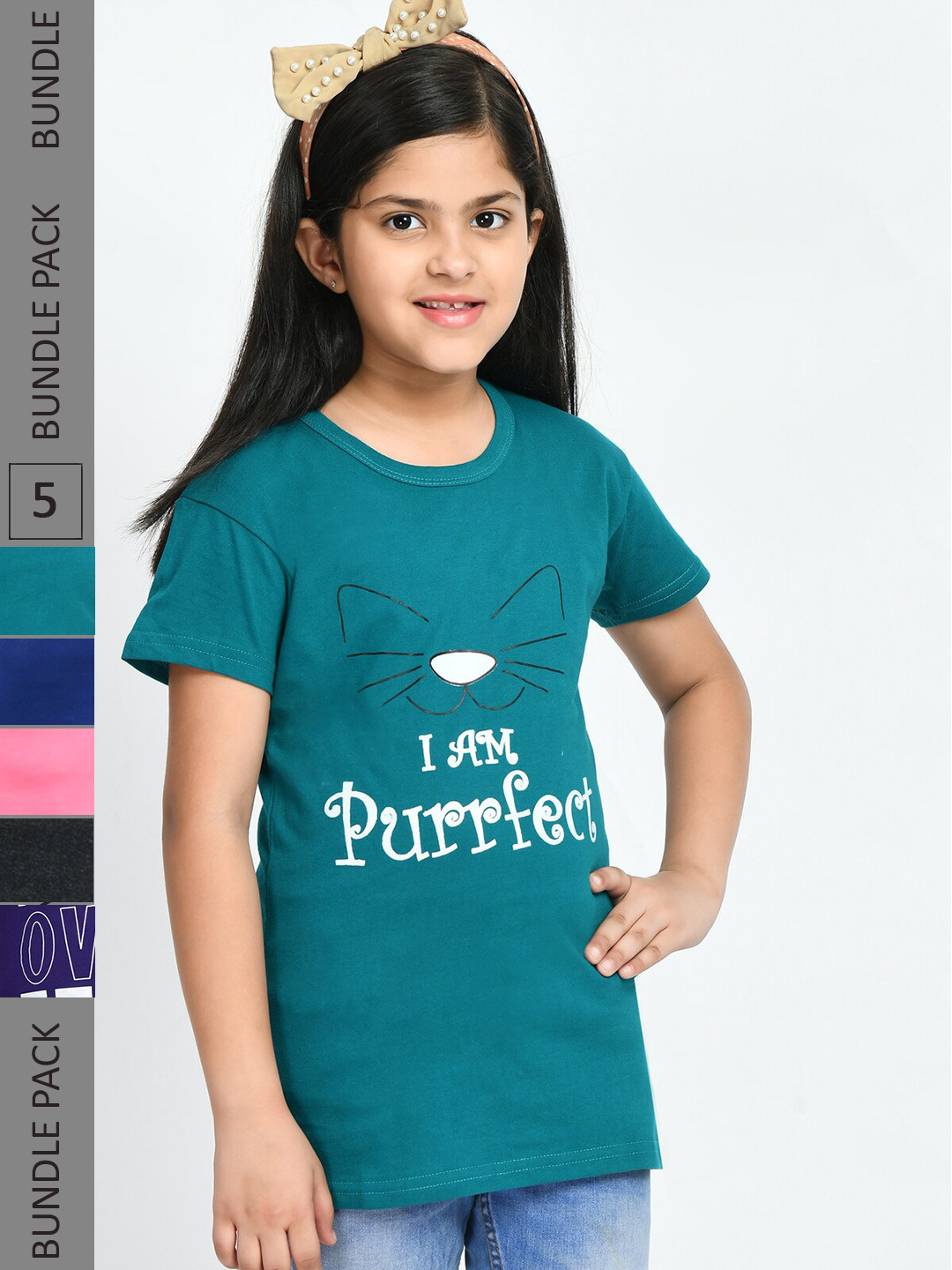 BAESD Girls Pack Of 5 Printed Cotton T-Shirt