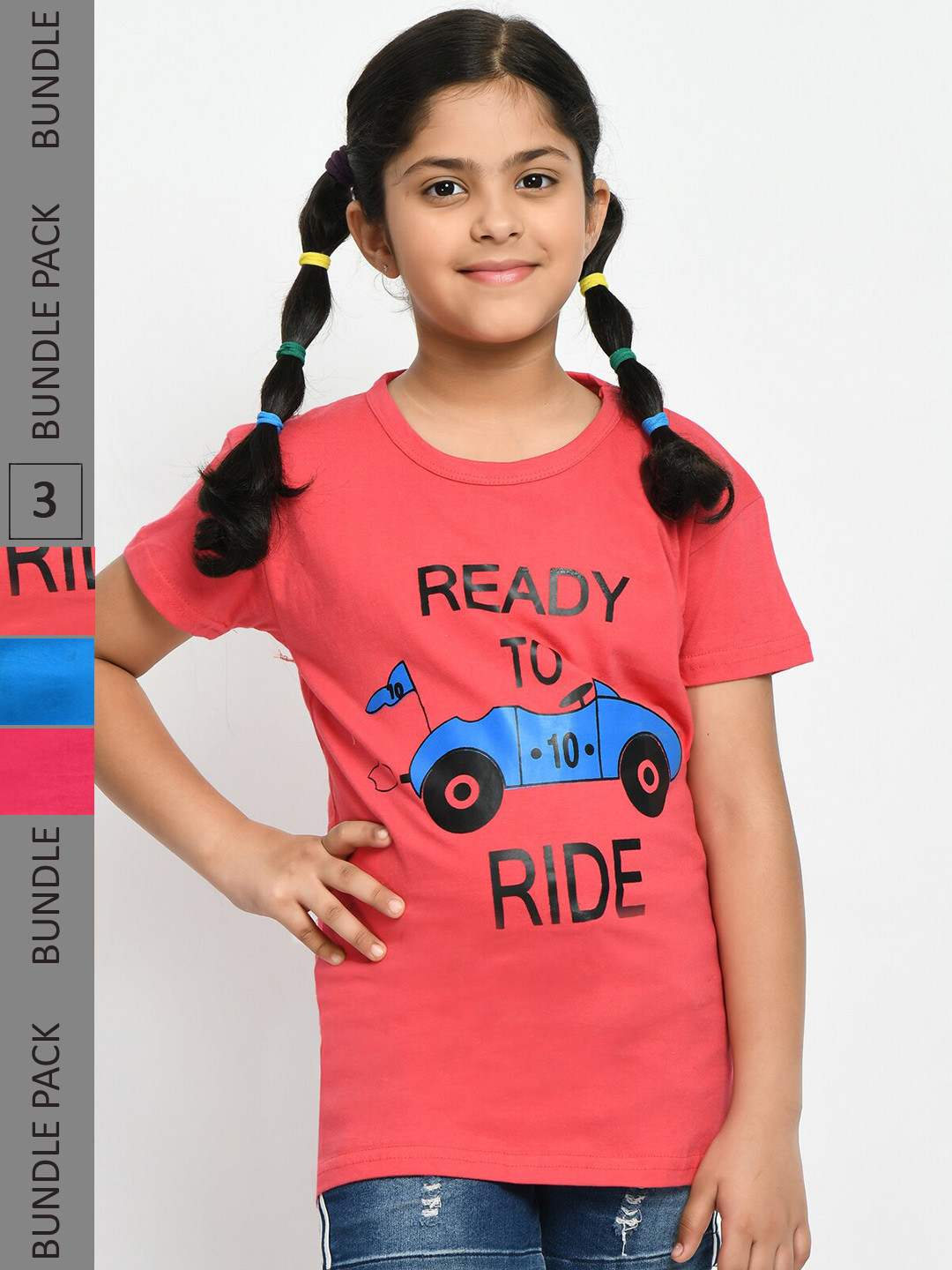 BAESD Girls Pack Of 3 Printed Round Neck Cotton T-shirts