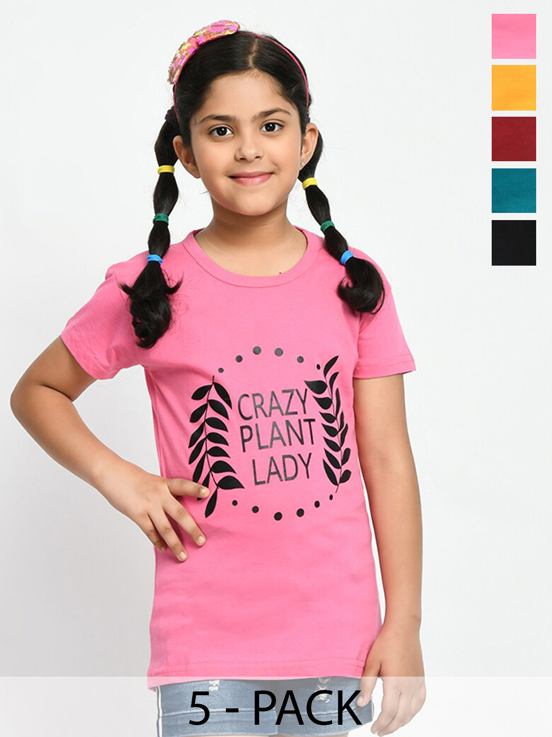 BAESD Girls Pack Of 5 Printed Cotton T-Shirt