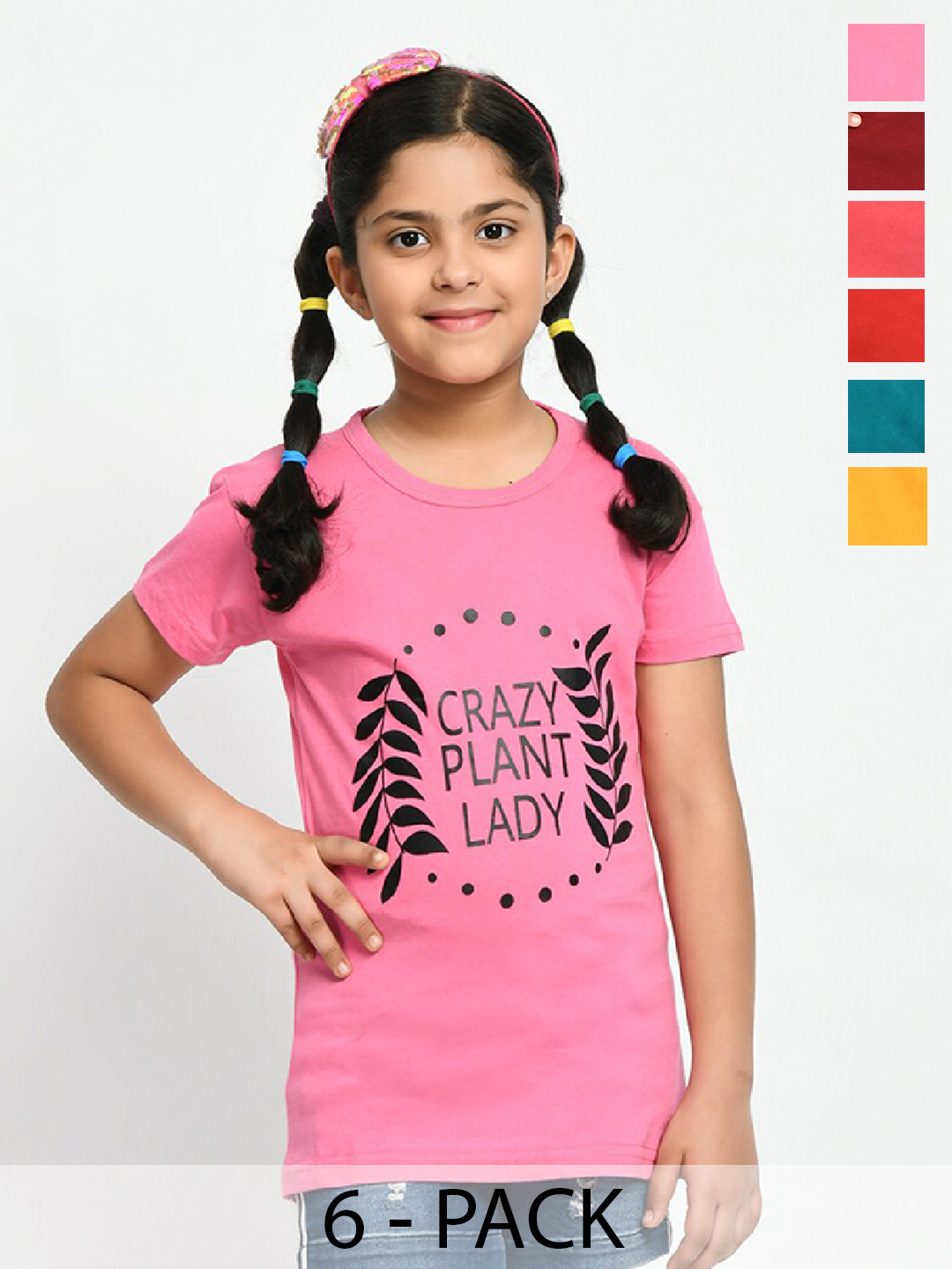 BAESD Girls Pack Of 6 Typography Printed Cotton T-shirt