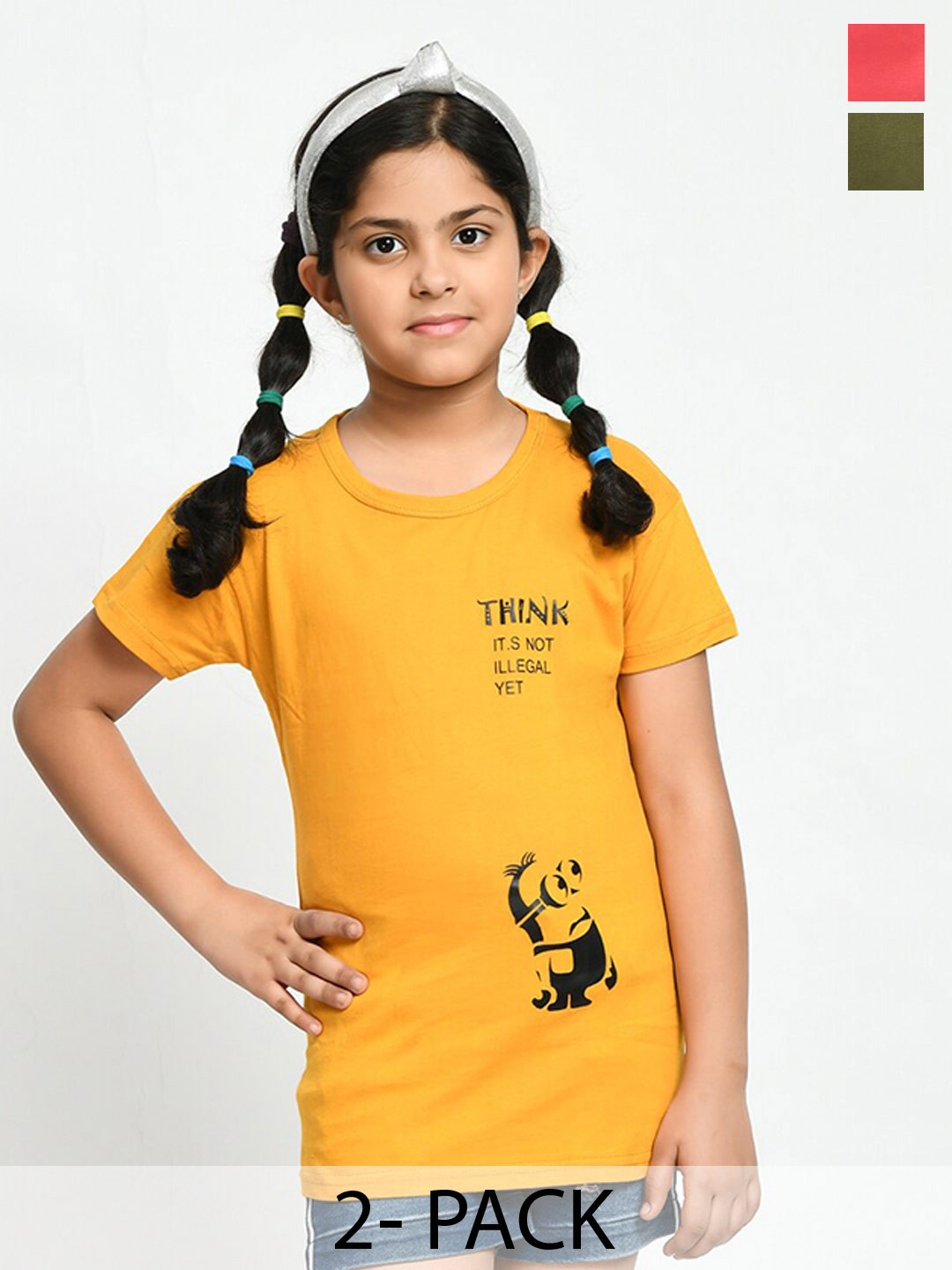 BAESD Girls Pack Of 2 Graphic Printed Cotton T-Shirt