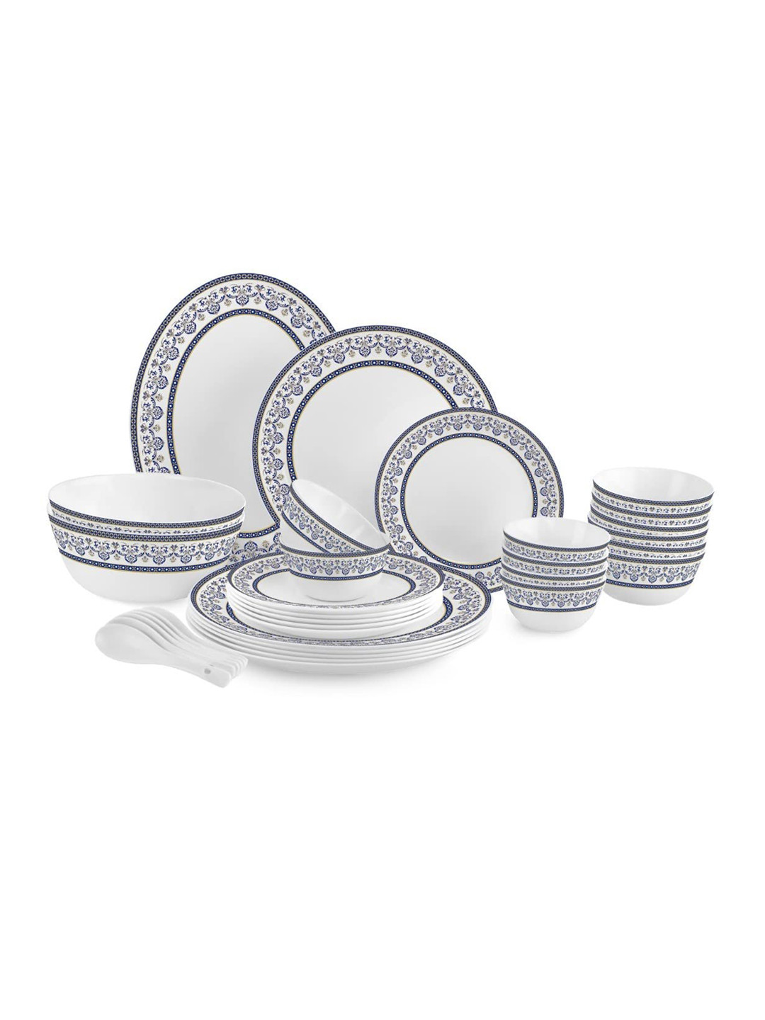 Cello Opalware Solitaire White Floral Glass Microwave Safe 33 Piece Dinner Set