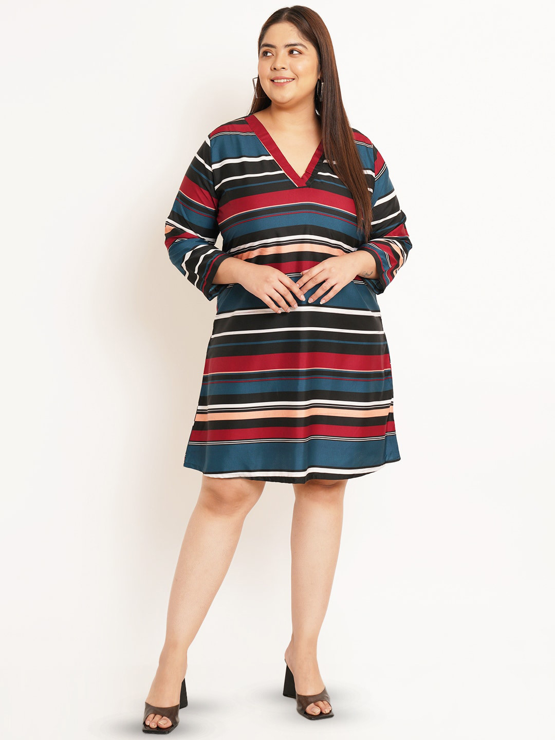 U&F Beyond Plus Size Striped Crepe A-Line Dress