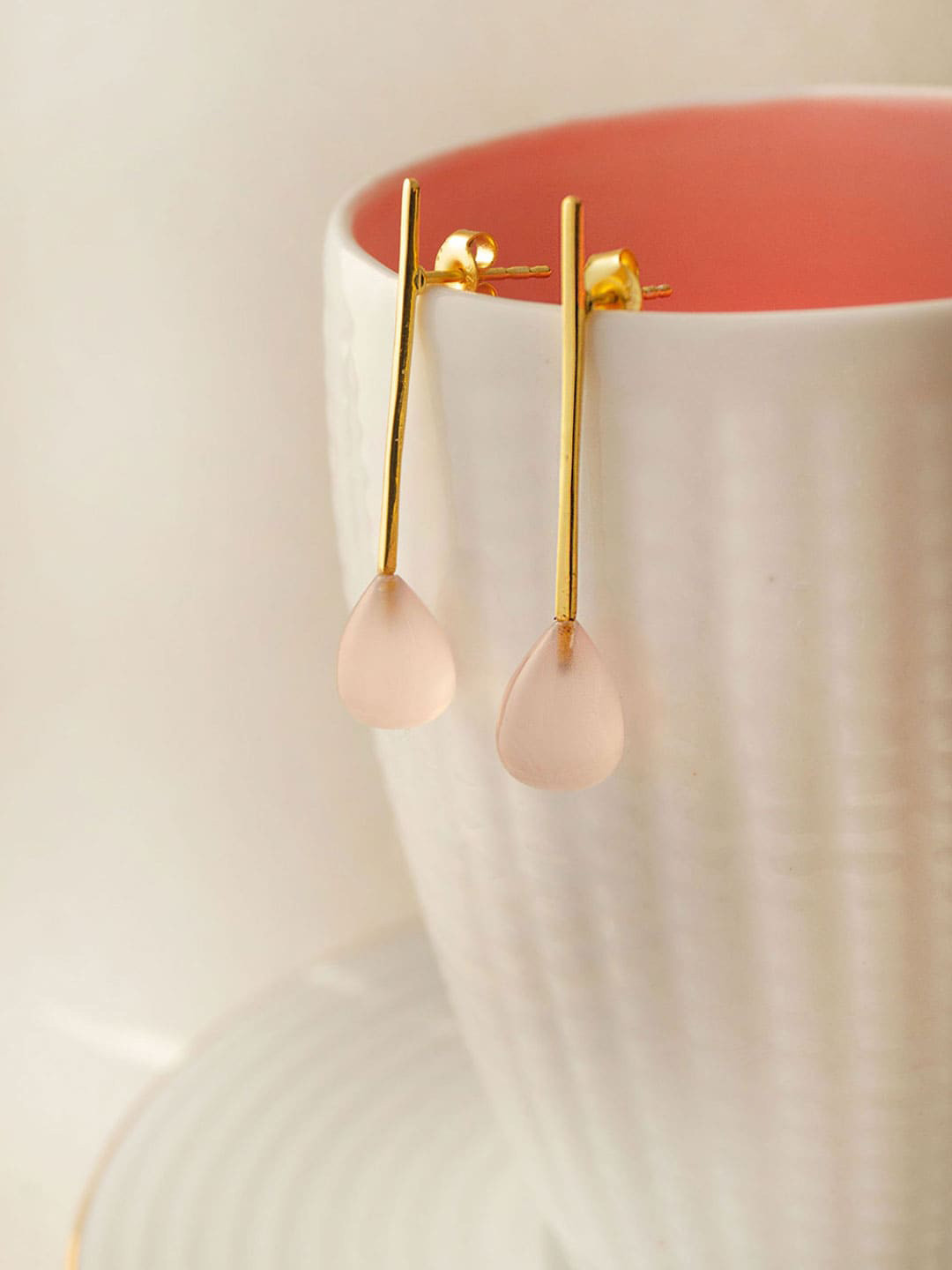 MANNASH Gold-Plated Sterling Silver Chalcedony Teardrop Shaped Drop Earrings