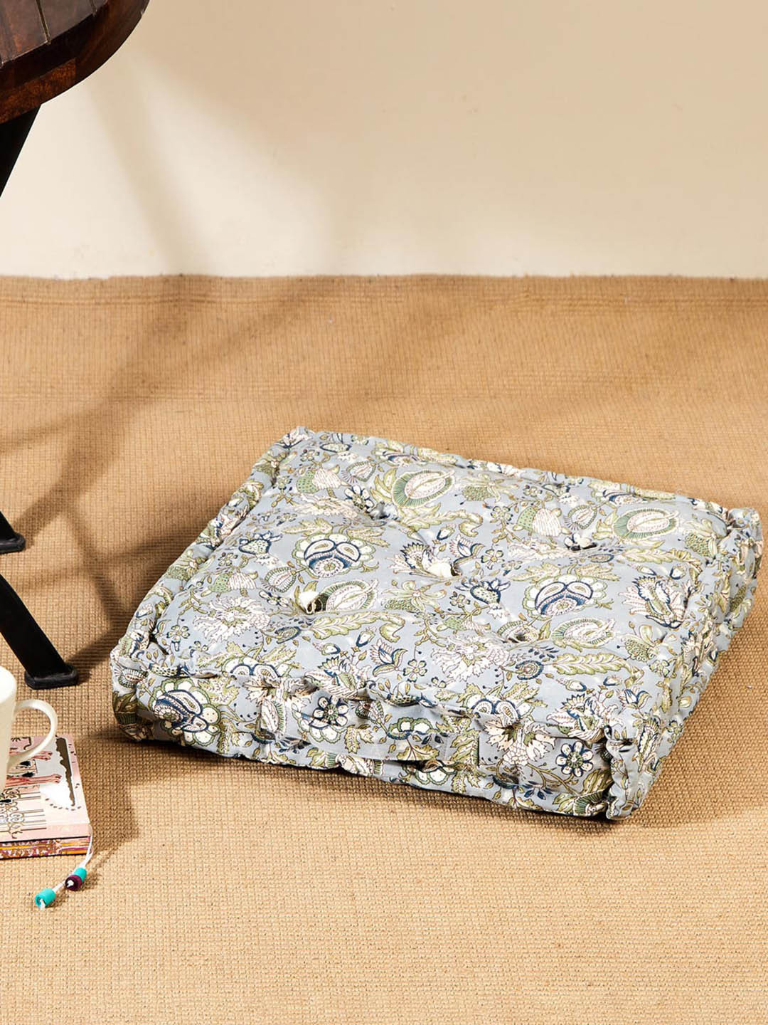 Fabindia Coromandel Blue & Green Ethnic Motifs Printed Floor Cushion