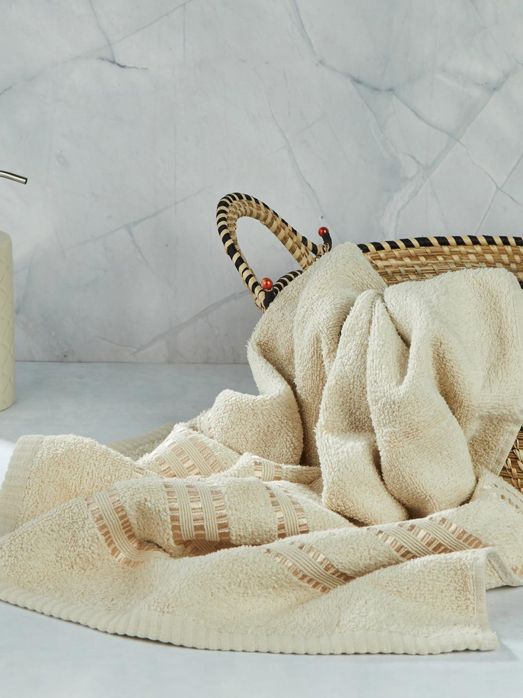 Fabindia Ayan Off White Woven Cotton Hand Towel