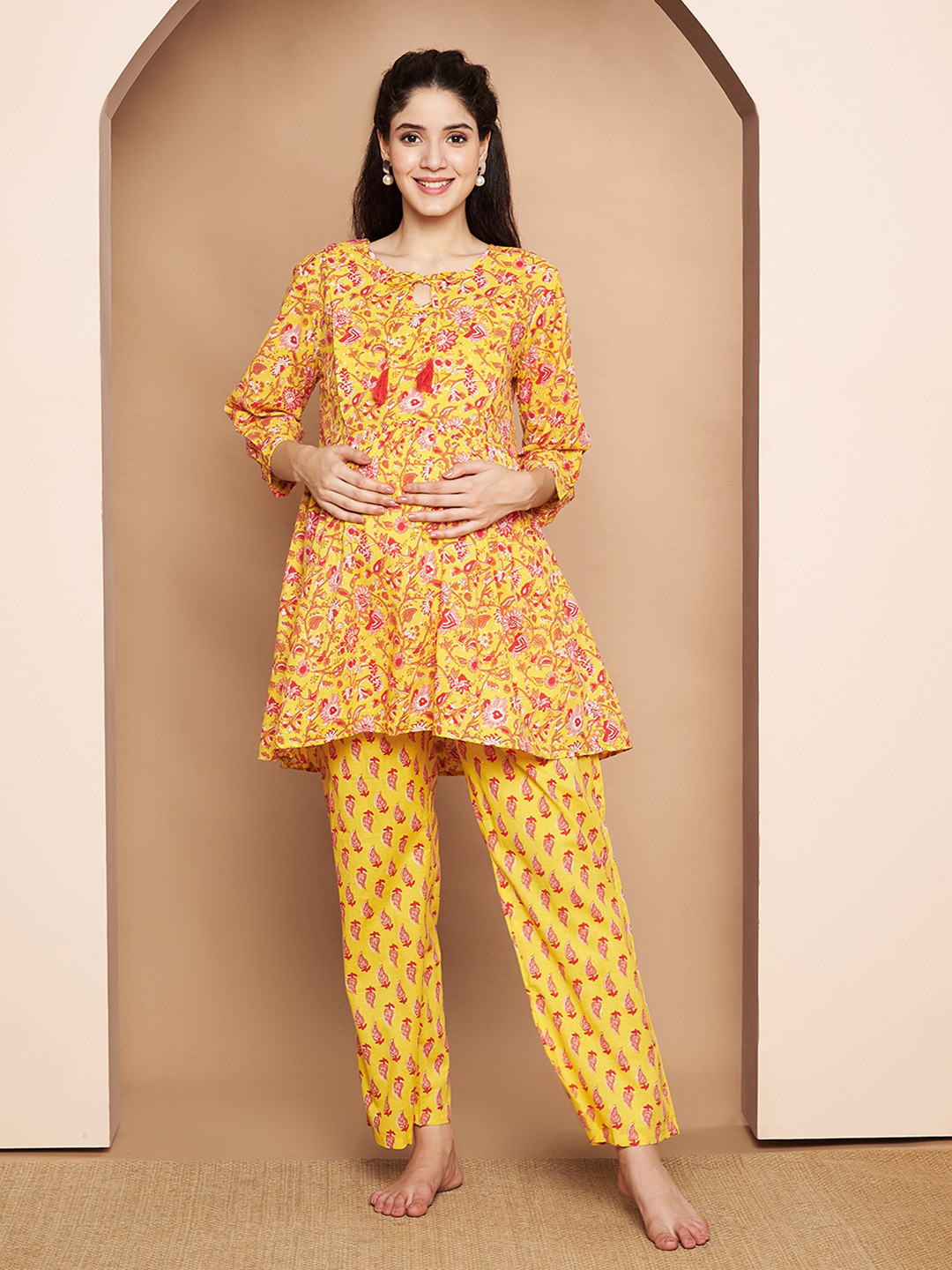 Secret Wish Floral Printed Pure Cotton Maternity Night suit