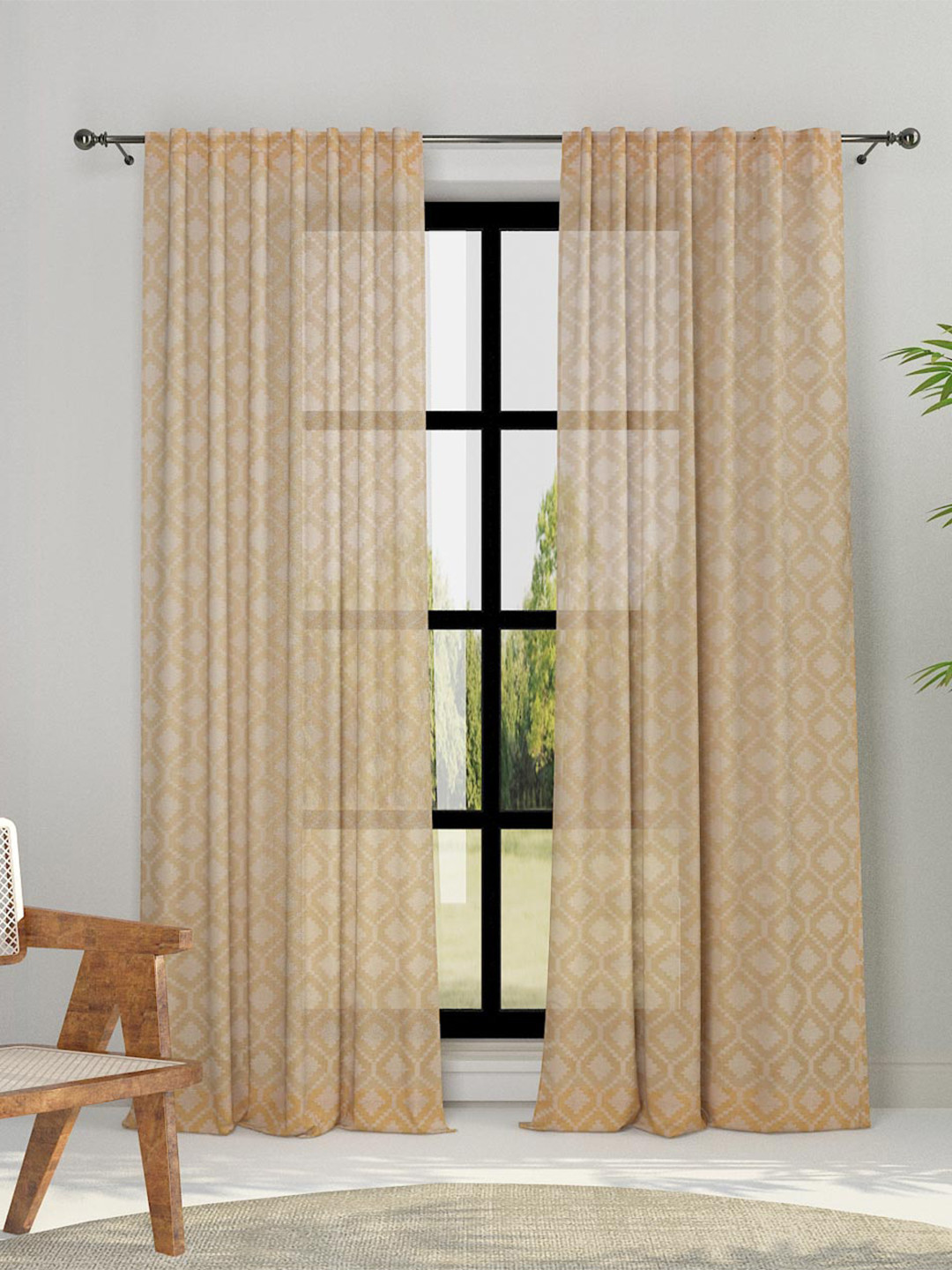 Fabindia Netra Mustard Printed Cotton Sheer Door Curtain