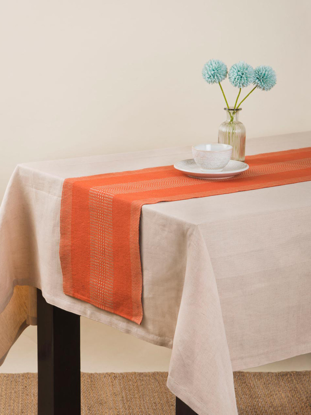 Fabindia Rust Orange Woven-Design Cotton Table Runner