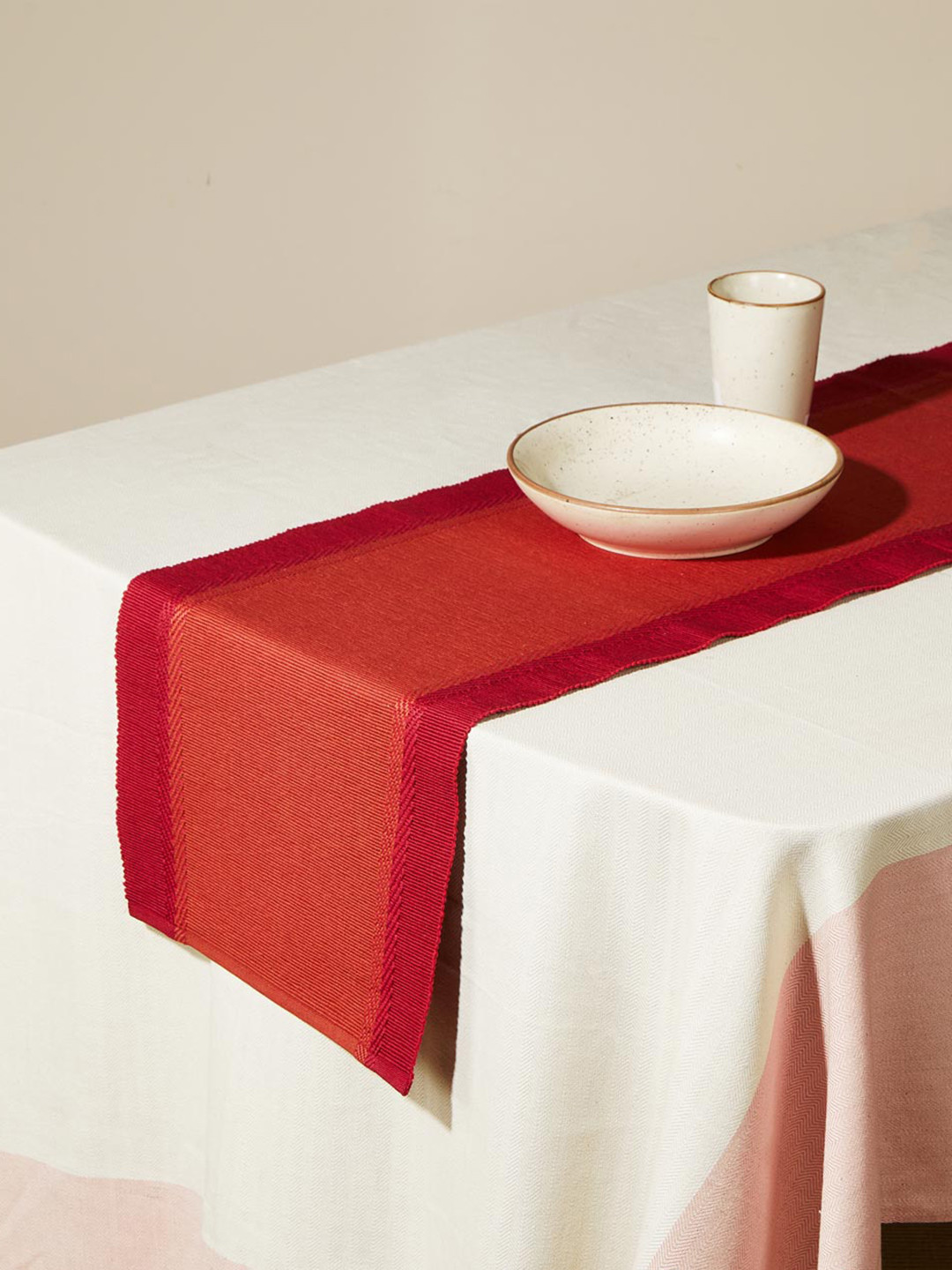 Fabindia Zeeya Red & Orange Woven Cotton Table Runner
