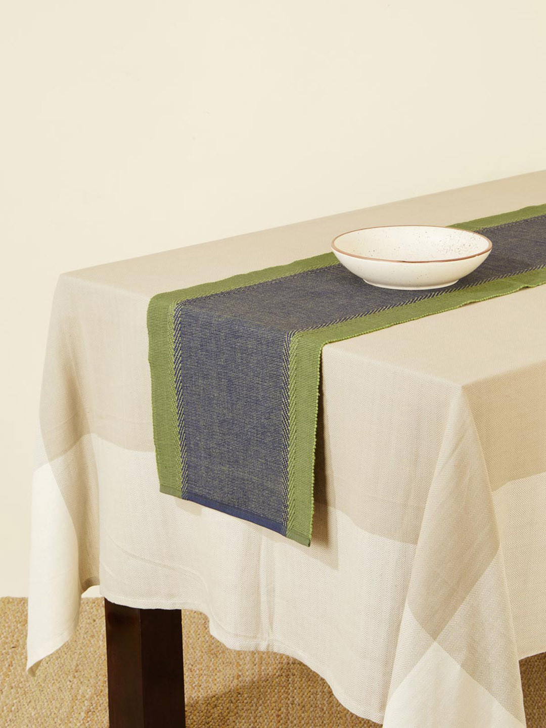 Fabindia Zeeya Green & Blue Woven Cotton Table Runner