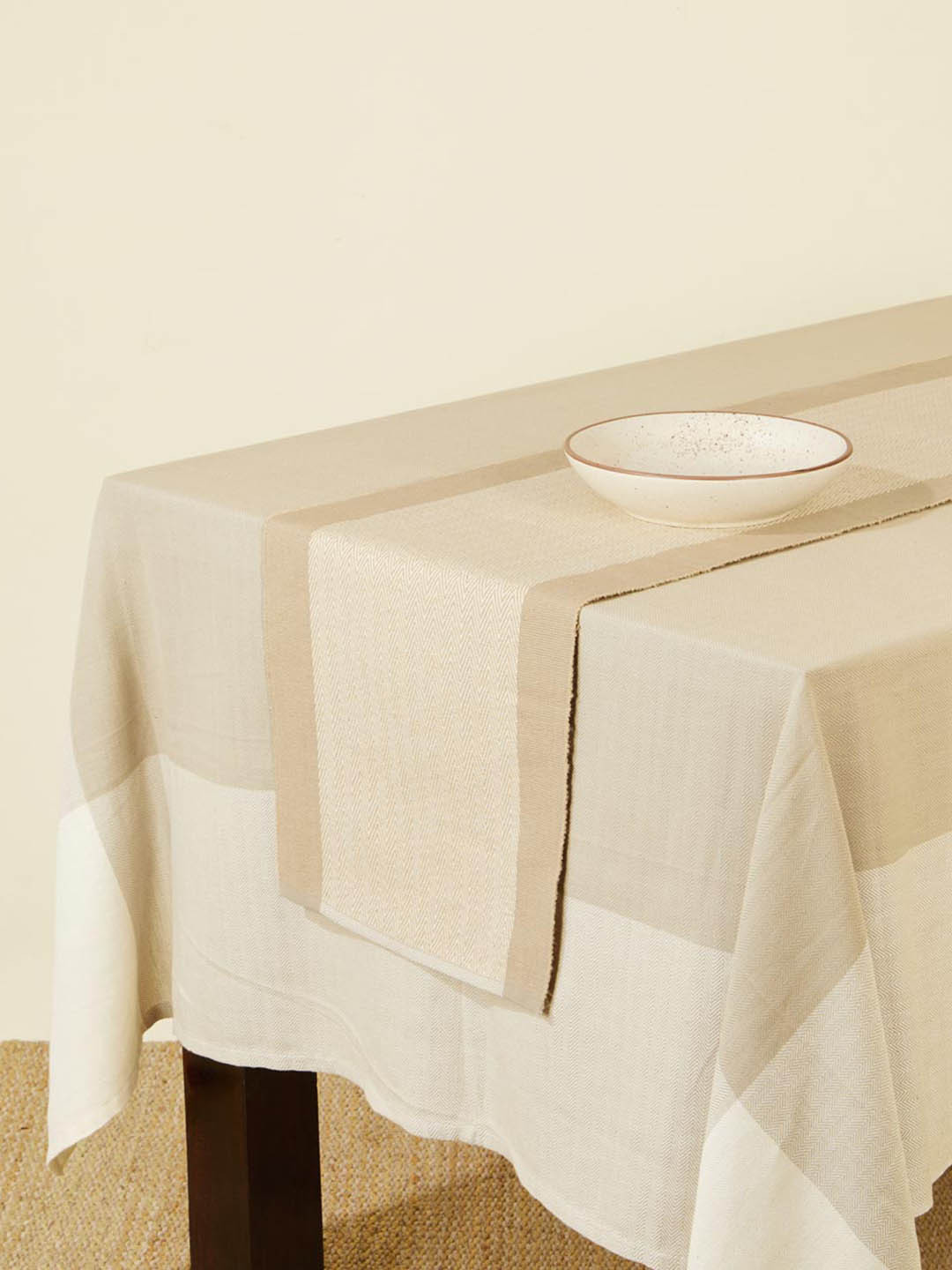 Fabindia Kislay Beige Woven Cotton Table Runner