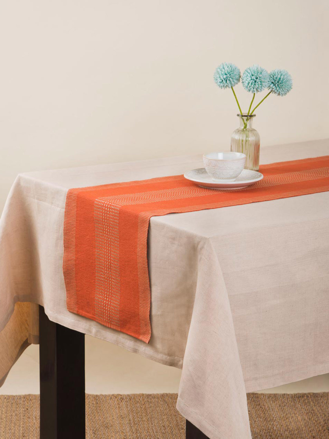 Fabindia Rust Red Pure Cotton Woven Table Runner
