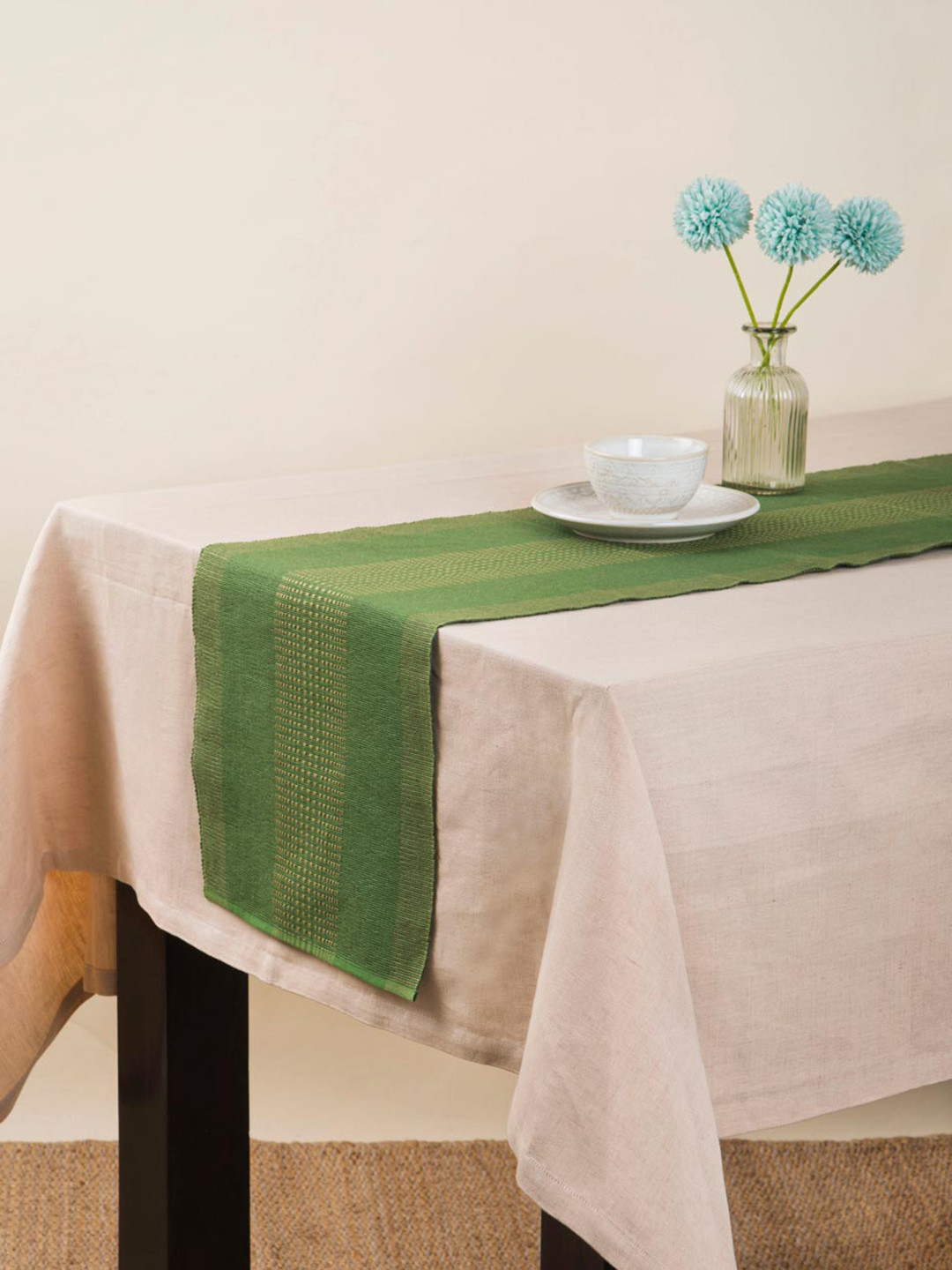 Fabindia Green Woven Cotton Table Runner
