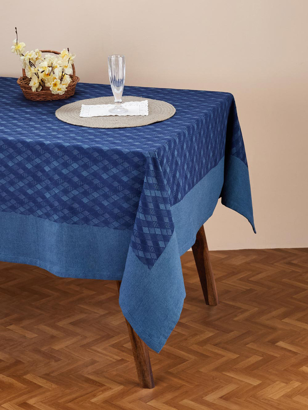 Fabindia Indigo Akira Blue Woven Cotton 6 Seater Table Cover