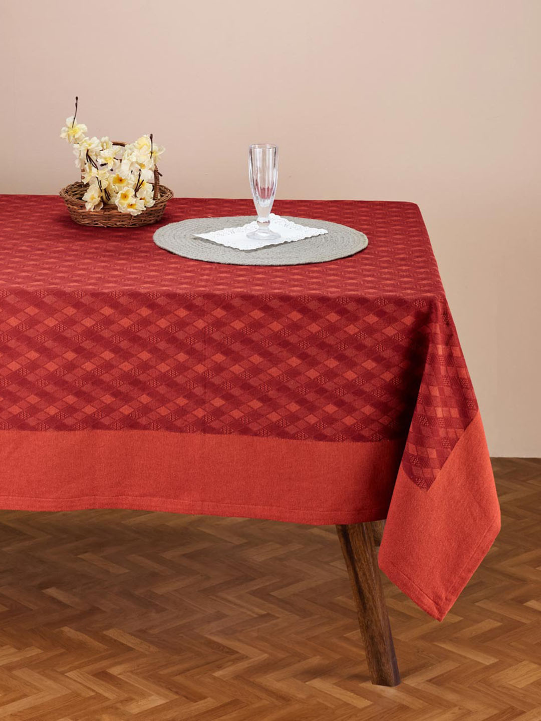 Fabindia Akira Red & Orange Woven Cotton 6 Seater Table Covers
