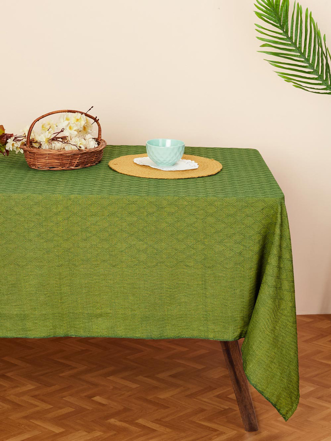 Fabindia Suhana Green Woven Cotton 4 Seater Table Cover
