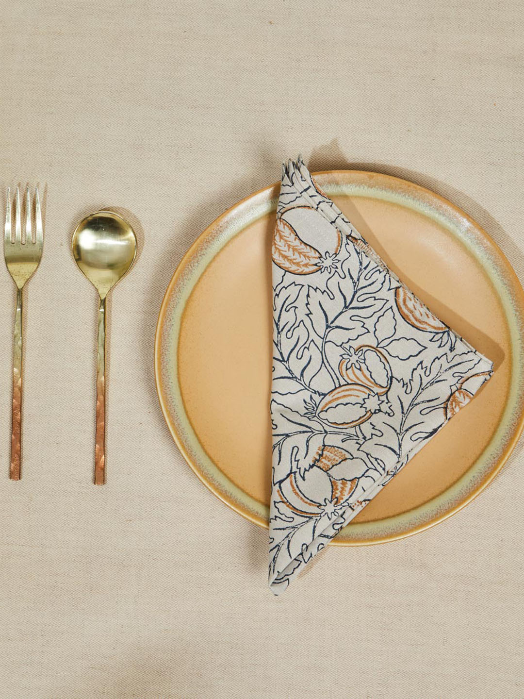 Fabindia Anaarbagh Grey & Brown6 Pieces Printed Cotton Table Napkin