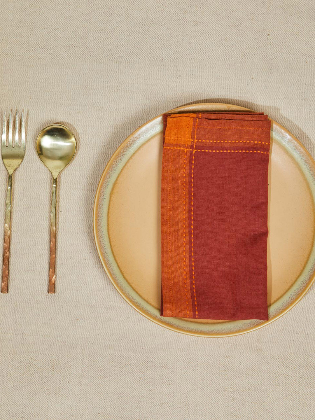 Fabindia 6 Pcs Red & Orange Woven Cotton Table Napkins