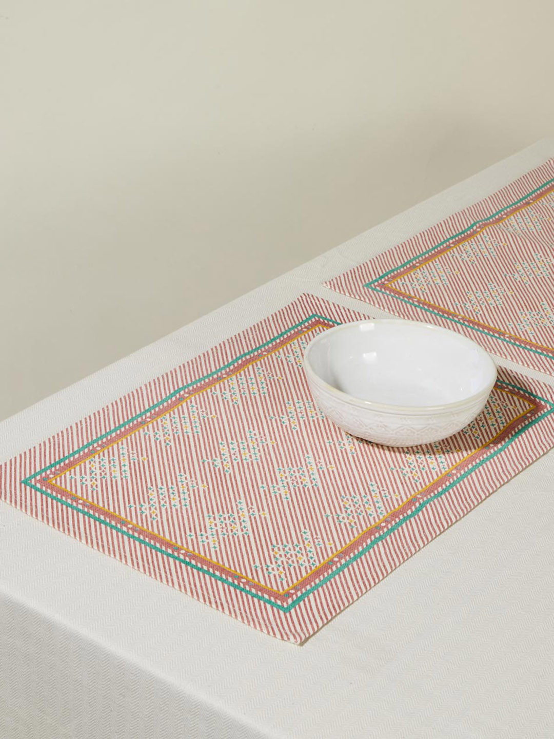 Fabindia Bahaar Pink & Blue 6Pieces Striped Cotton Table Placemats