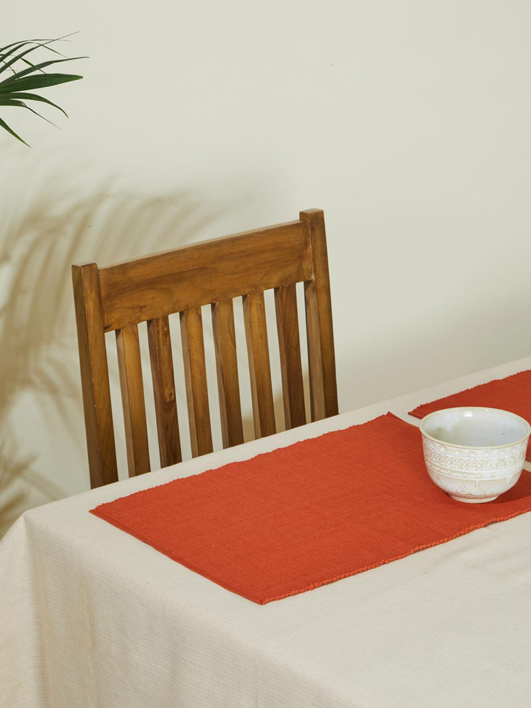 Fabindia Red 6 Pieces Self Design Cotton Woven Table Mat