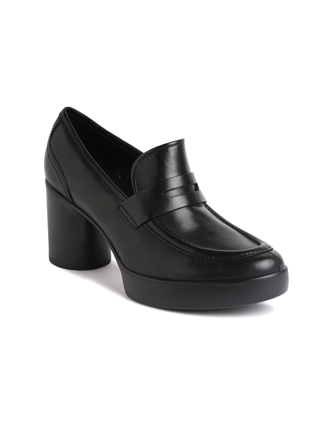 Ecco Womens Shape Sculpted Motion Black Leather Regular Heeled Loafers