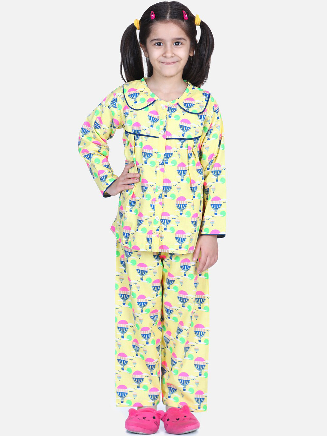 BownBee Girls Conversational Print Pure Cotton Night Suit