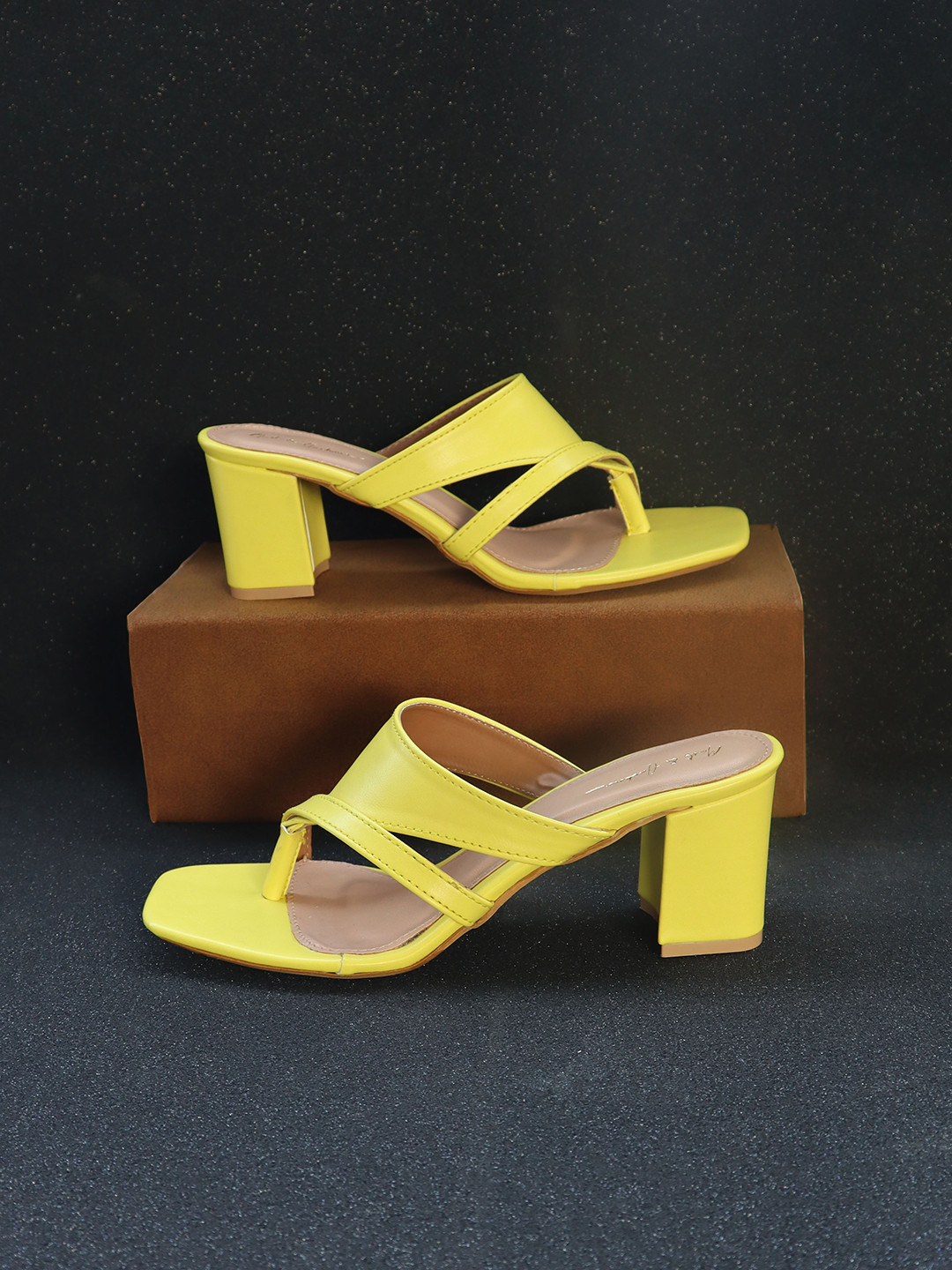 Mast & Harbour Yellow Square Toe Block Heels