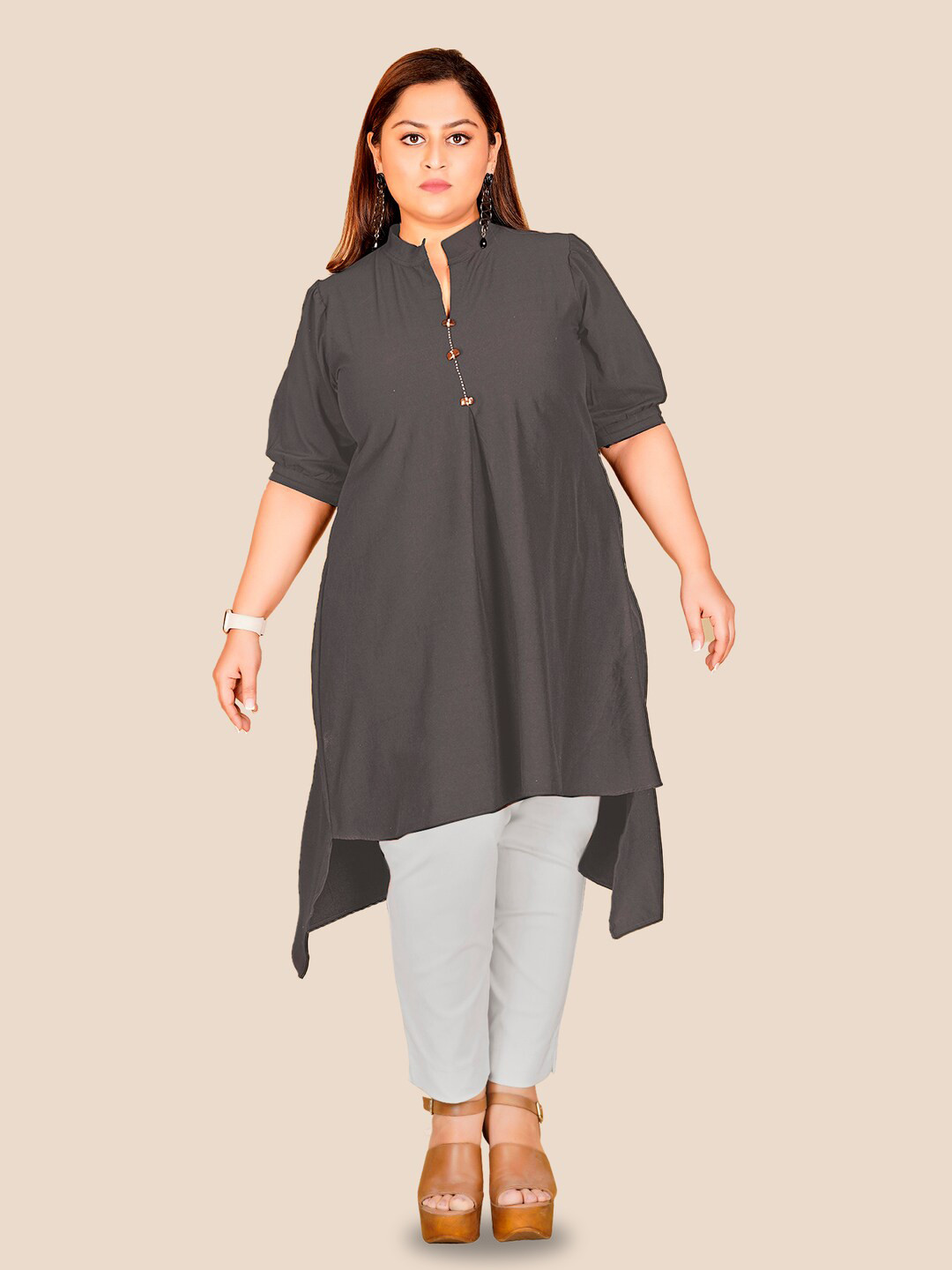 Curvy Lane Mandarin Collar High Low Tunic