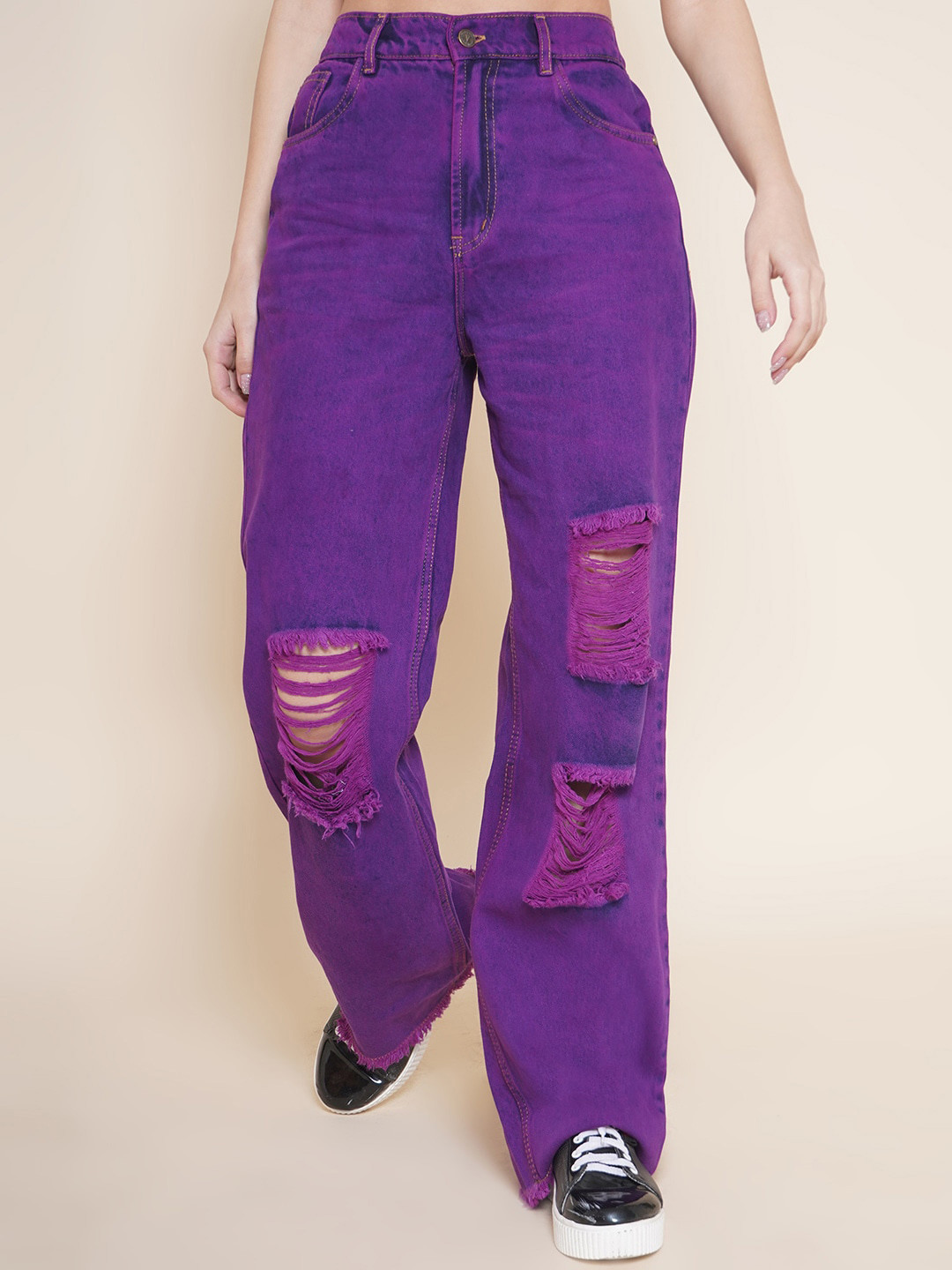 VESTIDO MODAS Women Straight Fit High-Rise Highly Distressed Cotton Jeans