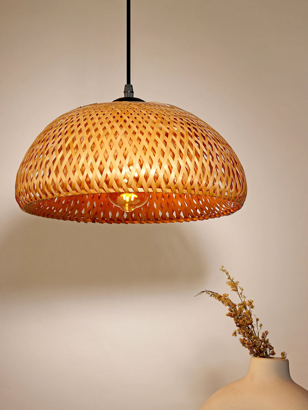 HABERE INDIA Brown Textured Bamboo Ceiling Lamp