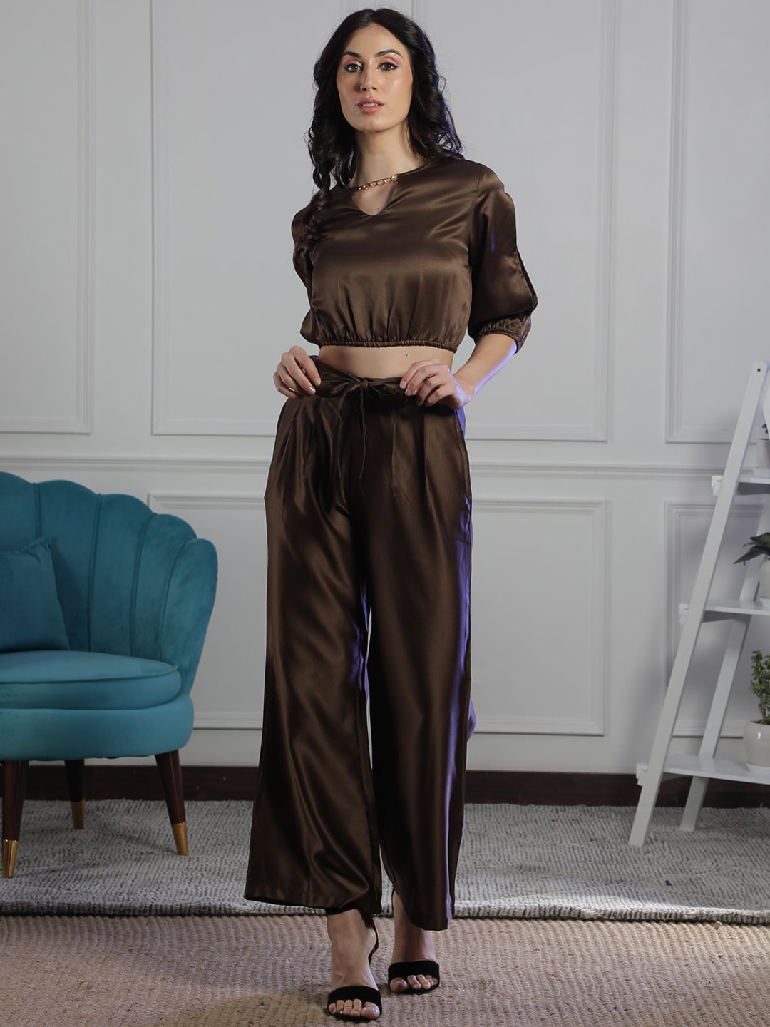 NEUDIS Satin Crop Blouson Top & Trouser