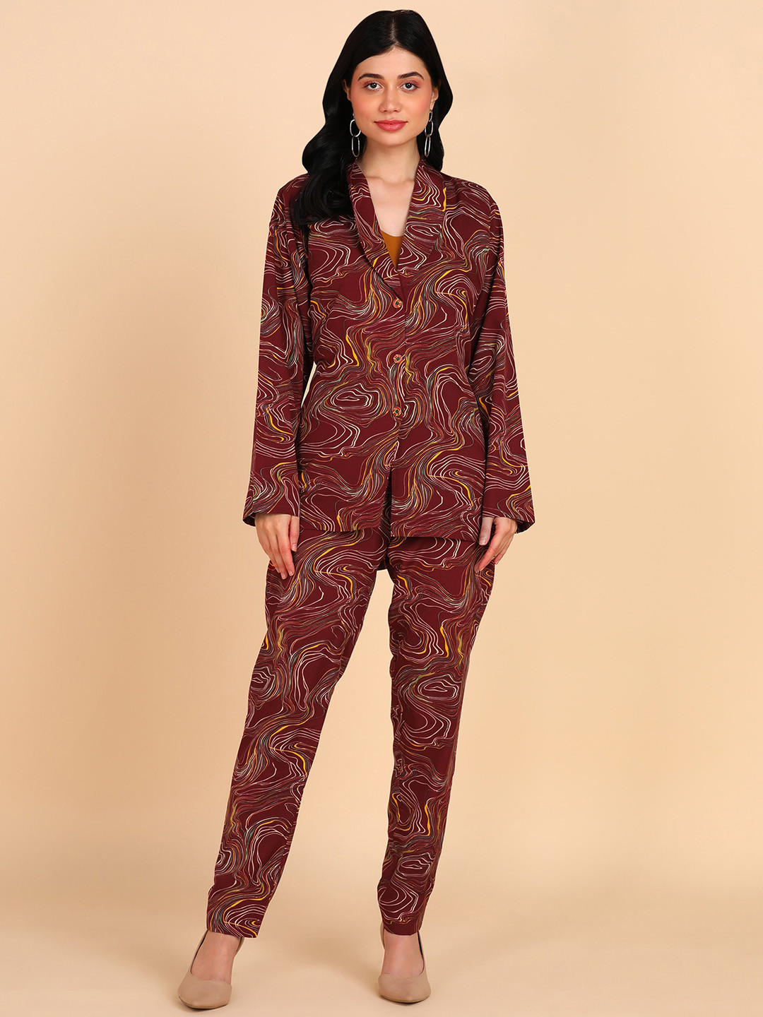 Rudraaksha Creations Printed Crop Top with Shirt & Trouser