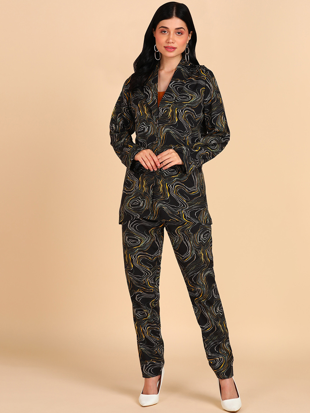 Rudraaksha Creations Printed Crop Top with Shirt & Trouser