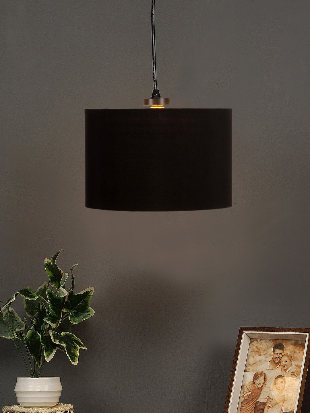 Devansh Black Cylindrical Cotton Ceiling Lamp
