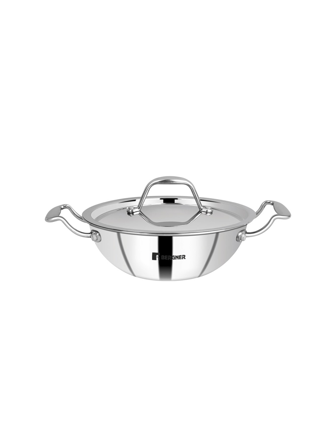 BERGNER Argent Triply Stainless Steel Induction Base Kadhai With Lid 1.5 L
