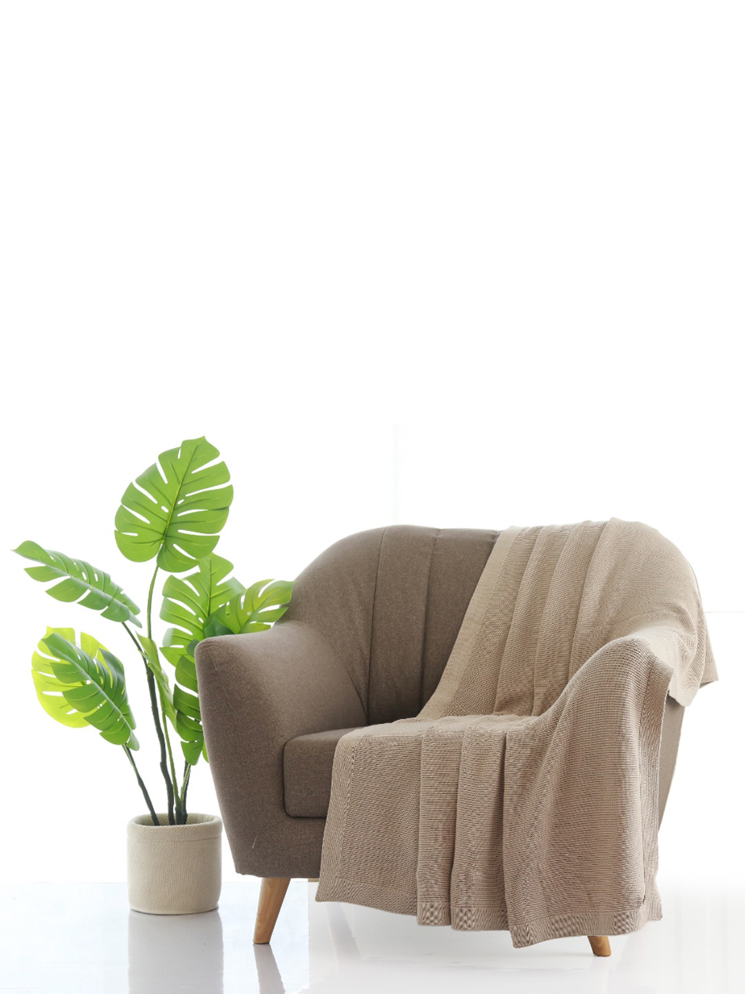 Pluchi Brown Self-Design Combed Cotton Blanket