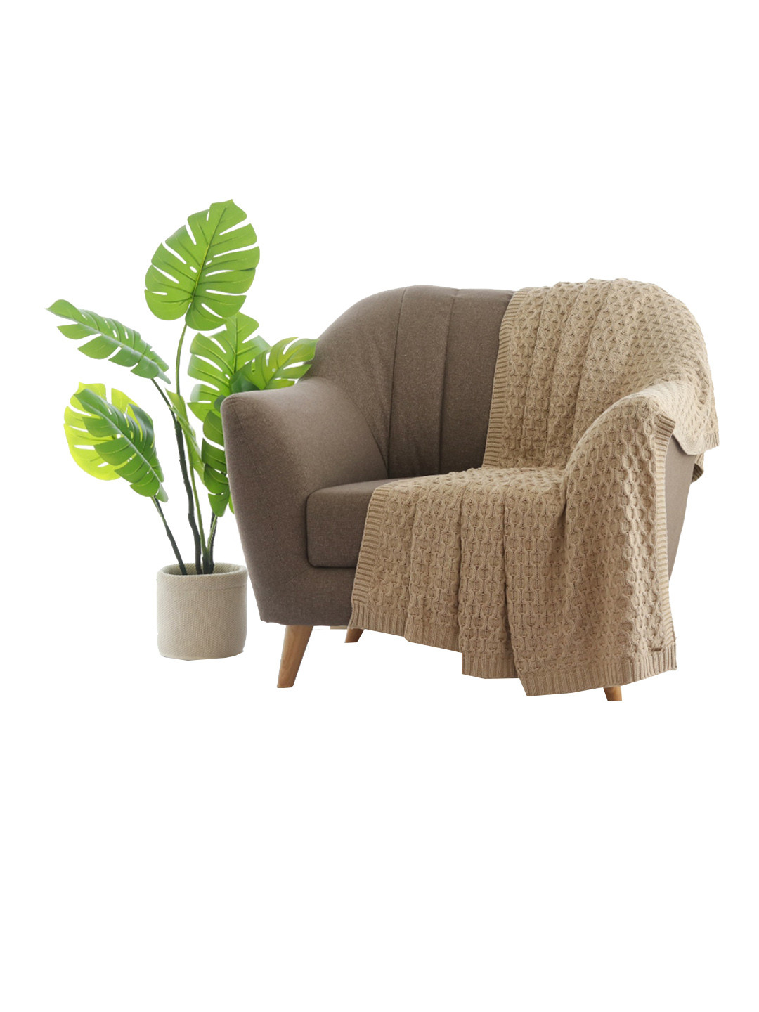 Pluchi Beige Self-Design Pure Cotton Throw Blanket