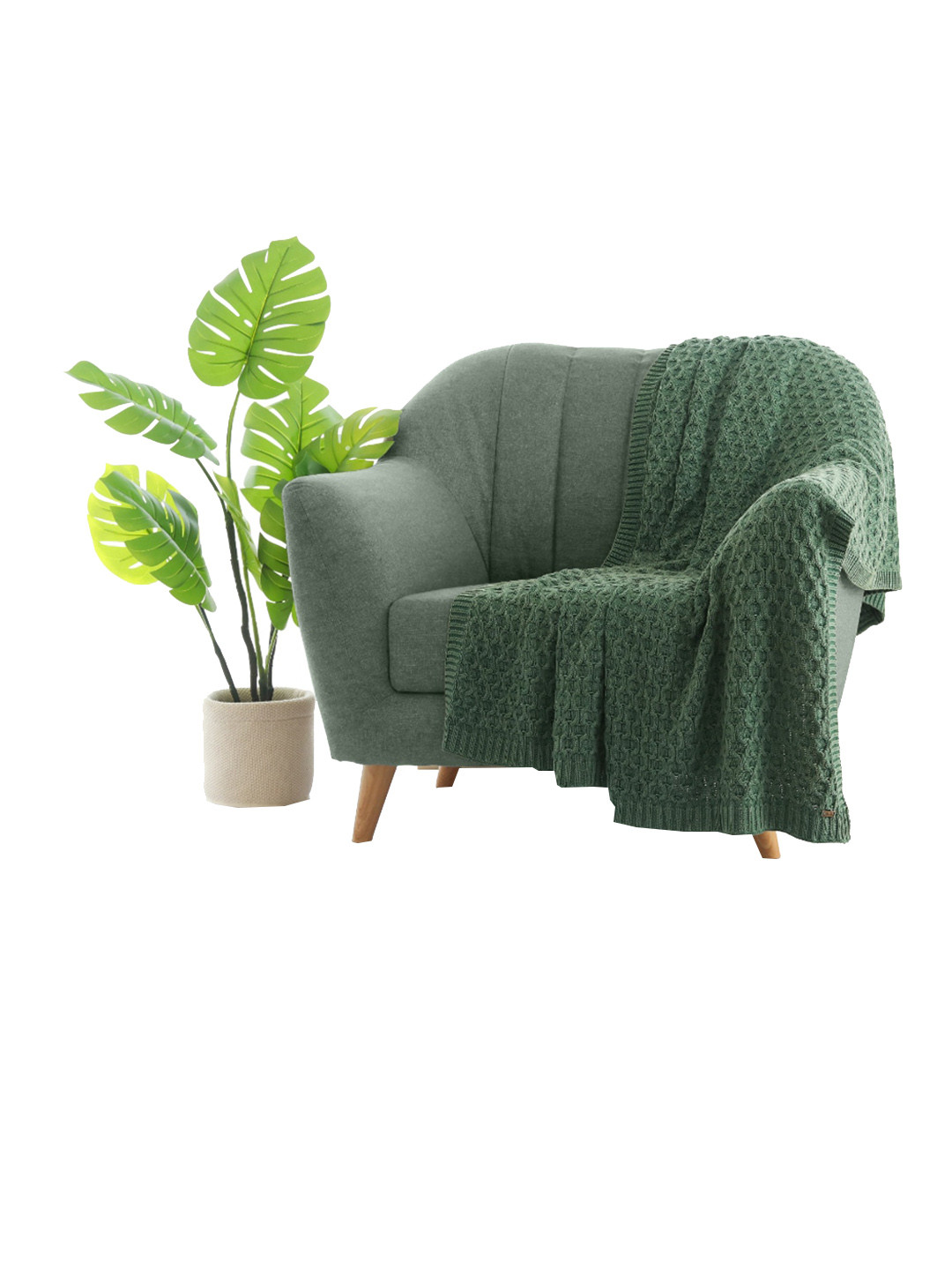 Pluchi Green Knitted Cotton Comforter Sofa Throw Blanket