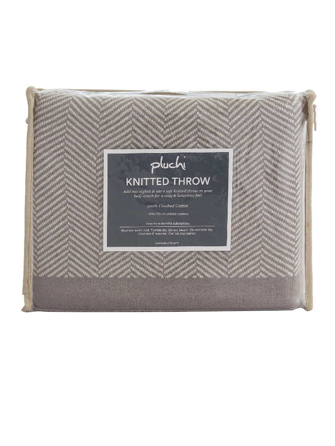 Pluchi Grey Herring Bone Cotton Sofa Throw Blanket